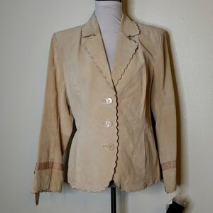 Vintage NEW Terry Lewis Suede Leather Jacket Exclusive Coat Scallop Edge Petite